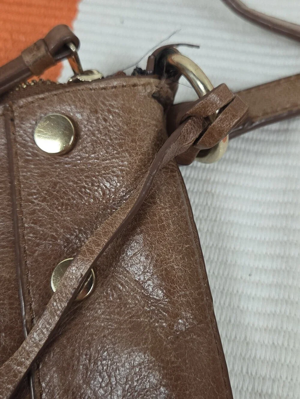 Tommy Bahama Brown Leather Crossbody Bag with Stud Accents